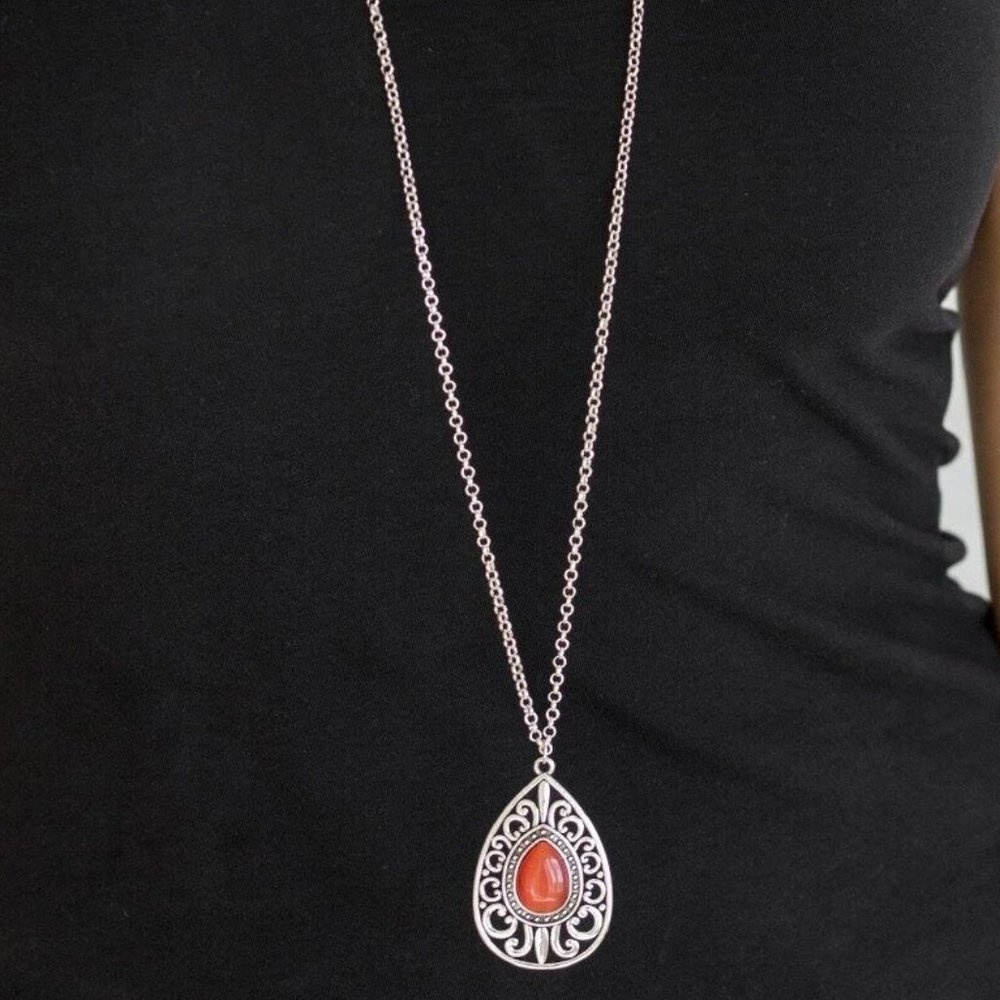 Paparazzi Modern Majesty Orange Necklace and Earring Set